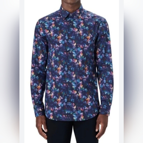 Bugatchi JULIAN Floral Print Shirt Long Sleeve Shirt Shaped Fit - Picture 1 of 10